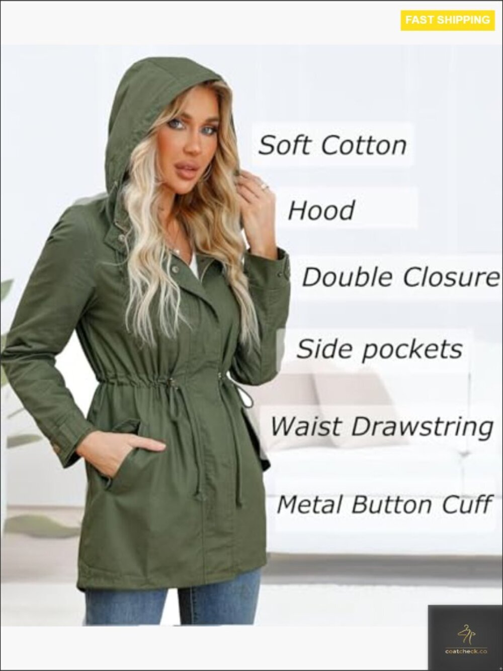 Utility Anorak Jacket Lightweight Hooded Zip Up Casual Fall Coat with Pockets - Picture 4 of 7